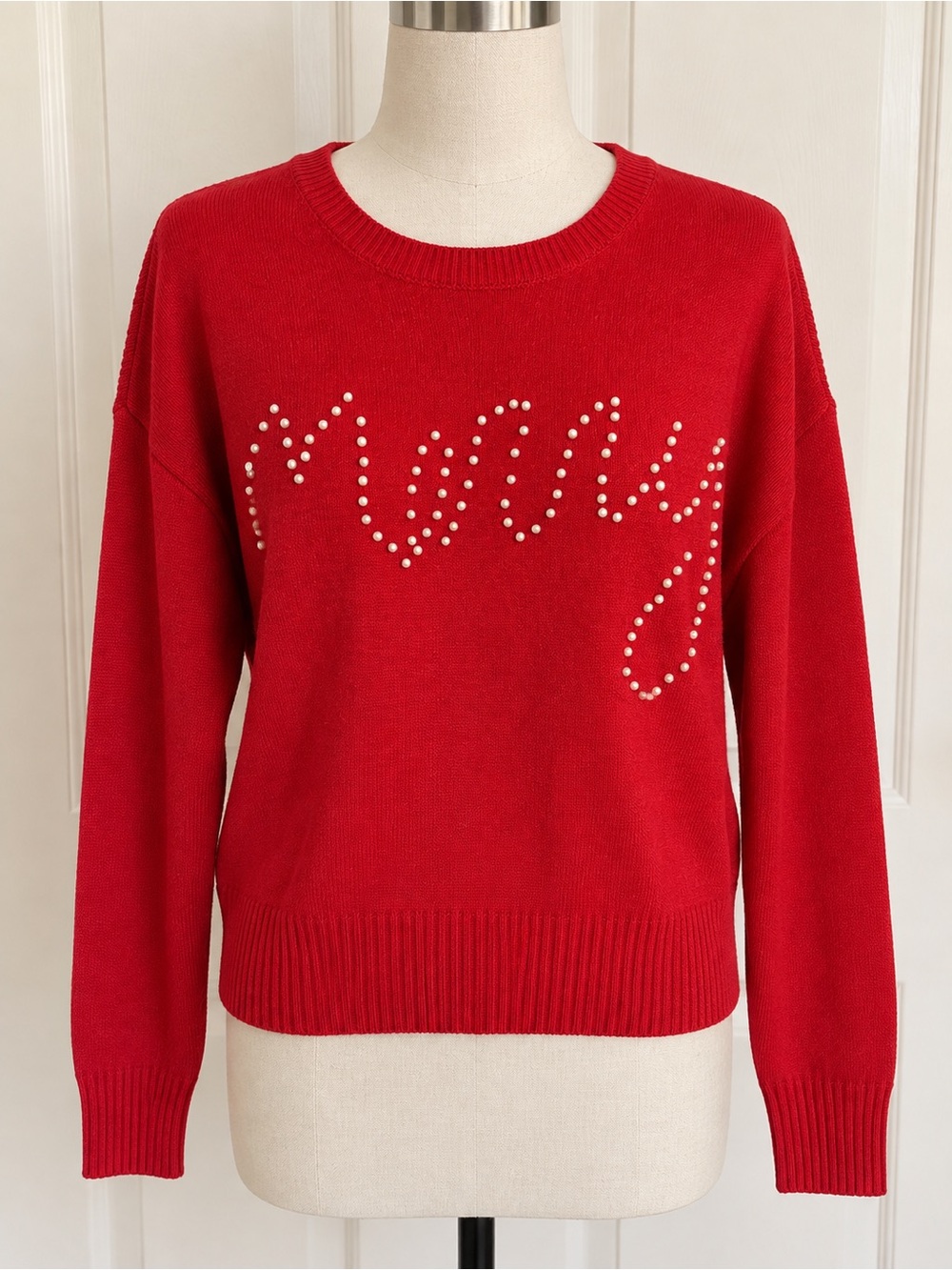 Fashion Nova Red Studded "Merry" Crewneck Sweater